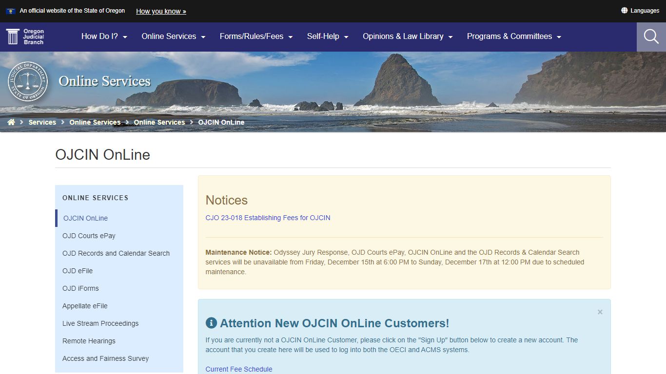 Oregon Judicial Department : OJCIN OnLine : Online Services : State of ...